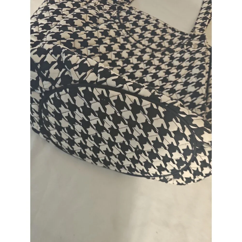 Vera Bradley Houndstooth Black White Quilted Tote Bag Purse Shoulder Strap